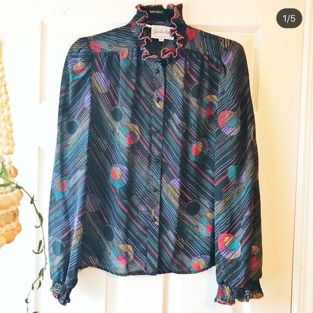 Vintage 80’s Geometric Ruffle Secretary Shirt